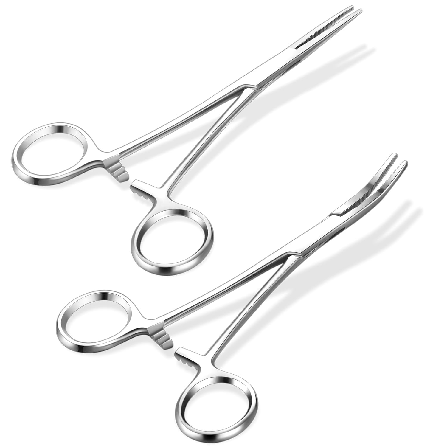 Curved and Straight Hemostat Forceps Piercing Pliers Forceps, Stainless Steel Straight and Curved Pliers, Fishing Tweezer(Silver,2 Pcs)